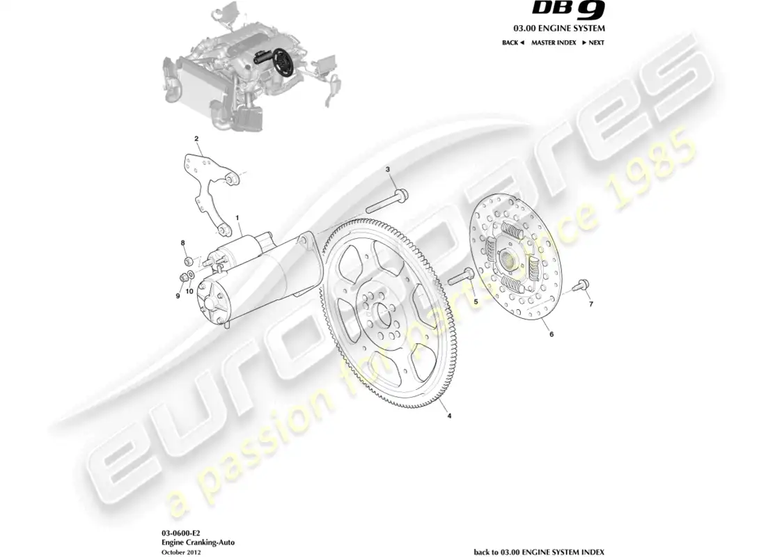 aston martin db9 (2016) engine cranking, auto parts diagram
