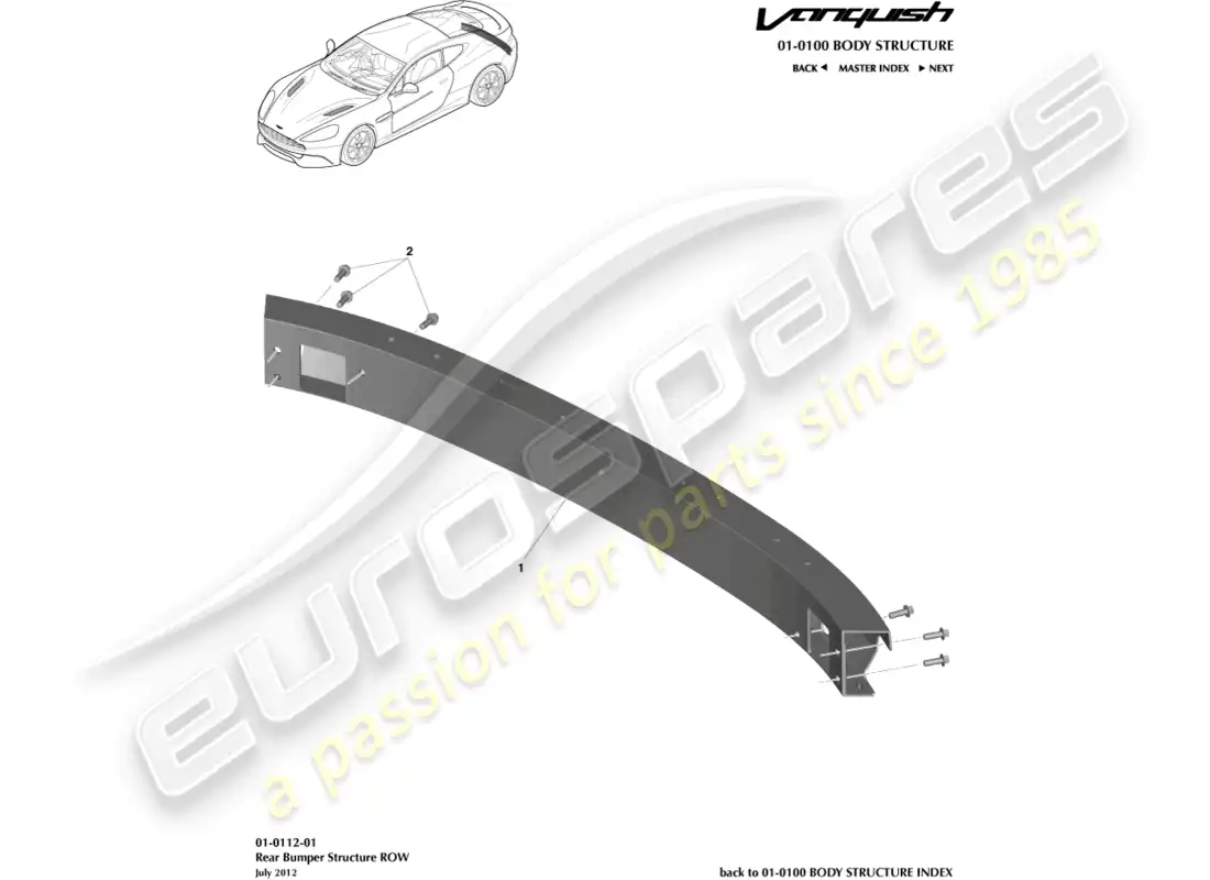 aston martin vanquish (2017) rear bumper structure, row parts diagram