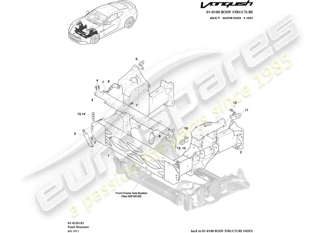 aston martin vanquish (2018) front structure parts diagram
