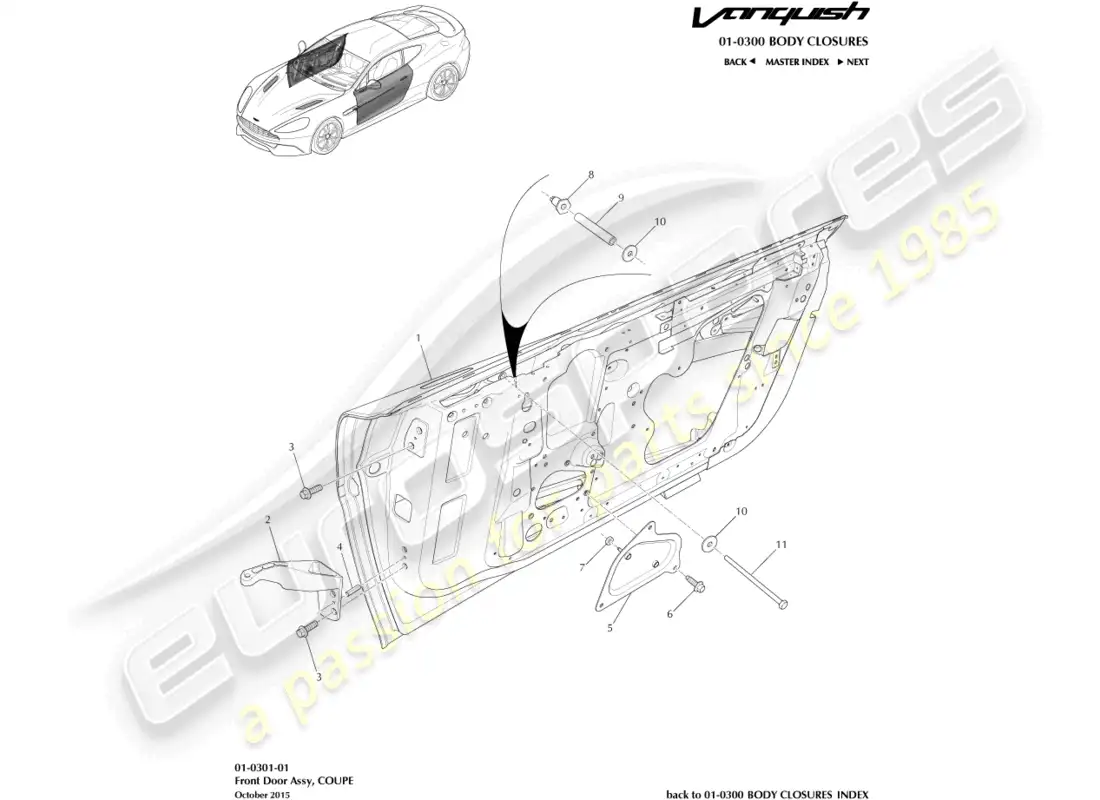 aston martin vanquish (2018) front door assembly parts diagram