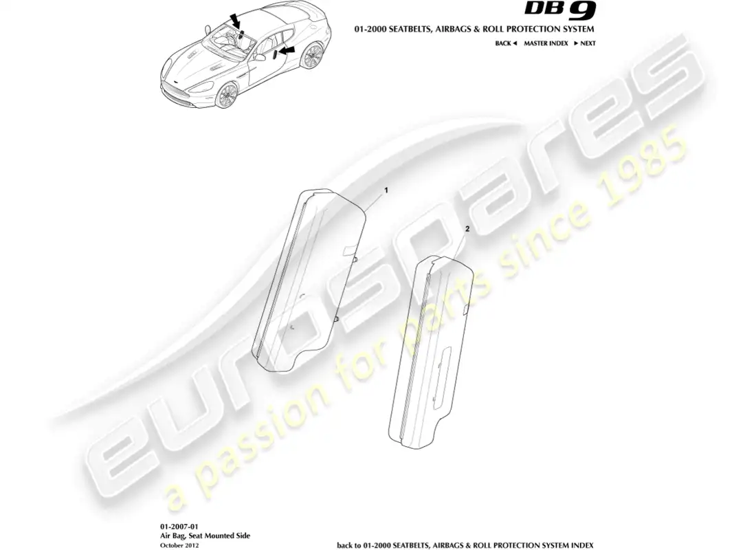 aston martin db9 (2013) front side airbag parts diagram