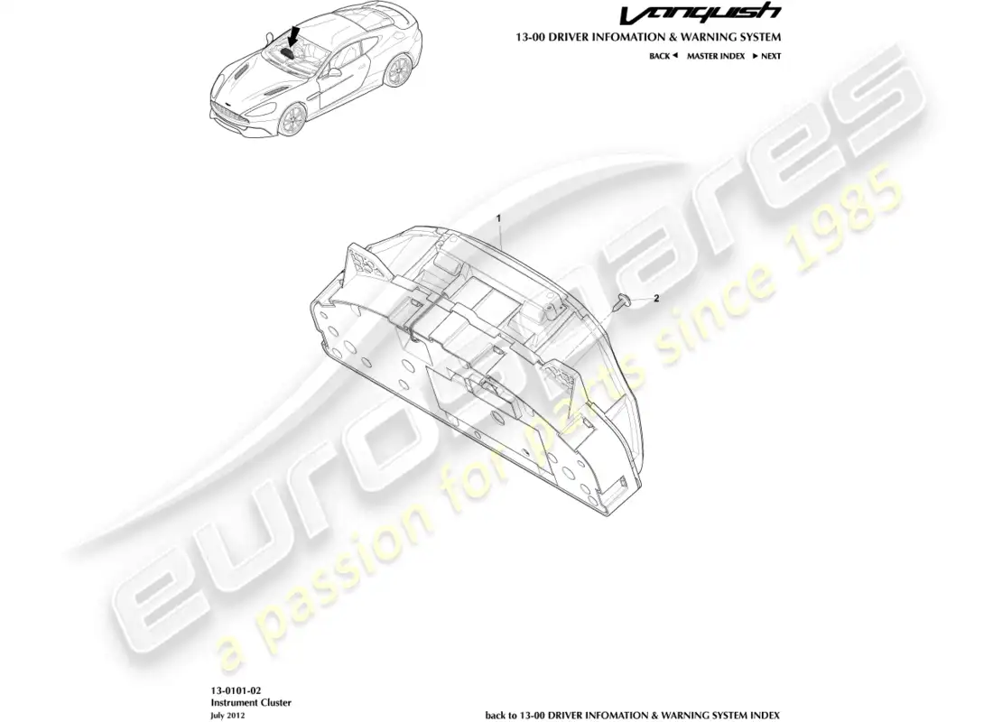 aston martin vanquish (2017) instrument cluster parts diagram