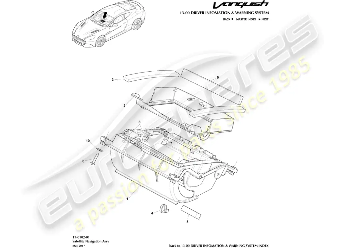 aston martin vanquish (2017) sat nav assembly parts diagram