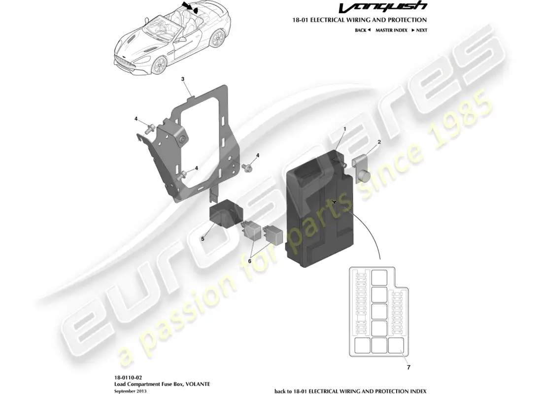 aston martin vanquish (2017) load compartment fusebox parts diagram