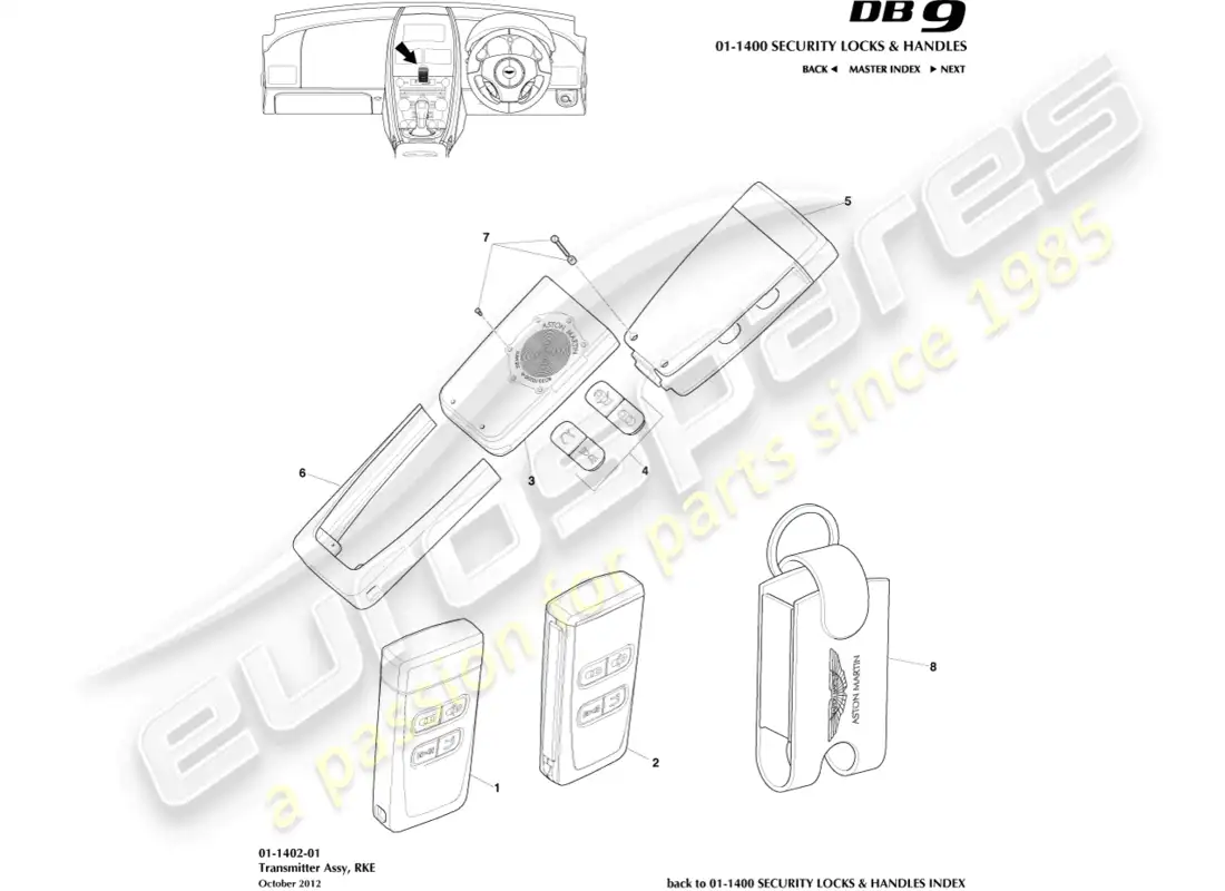 aston martin db9 (2013) rke transmitter parts diagram