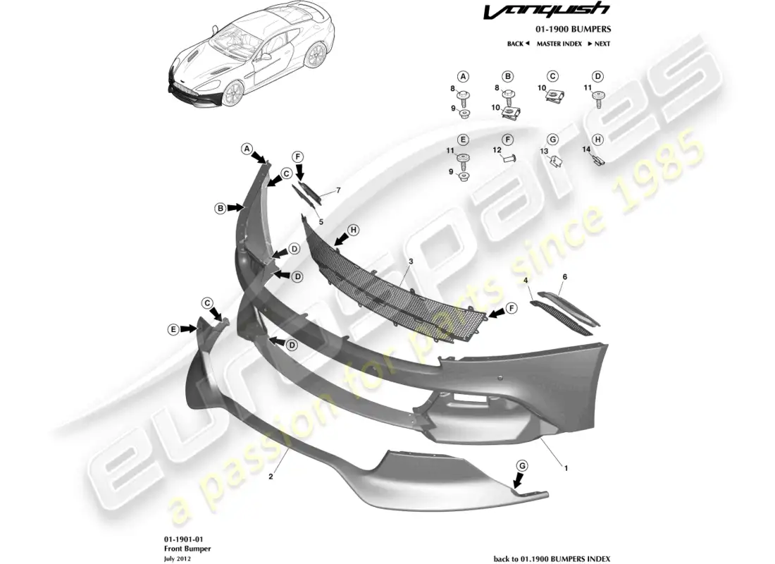 aston martin vanquish (2018) front bumper parts diagram