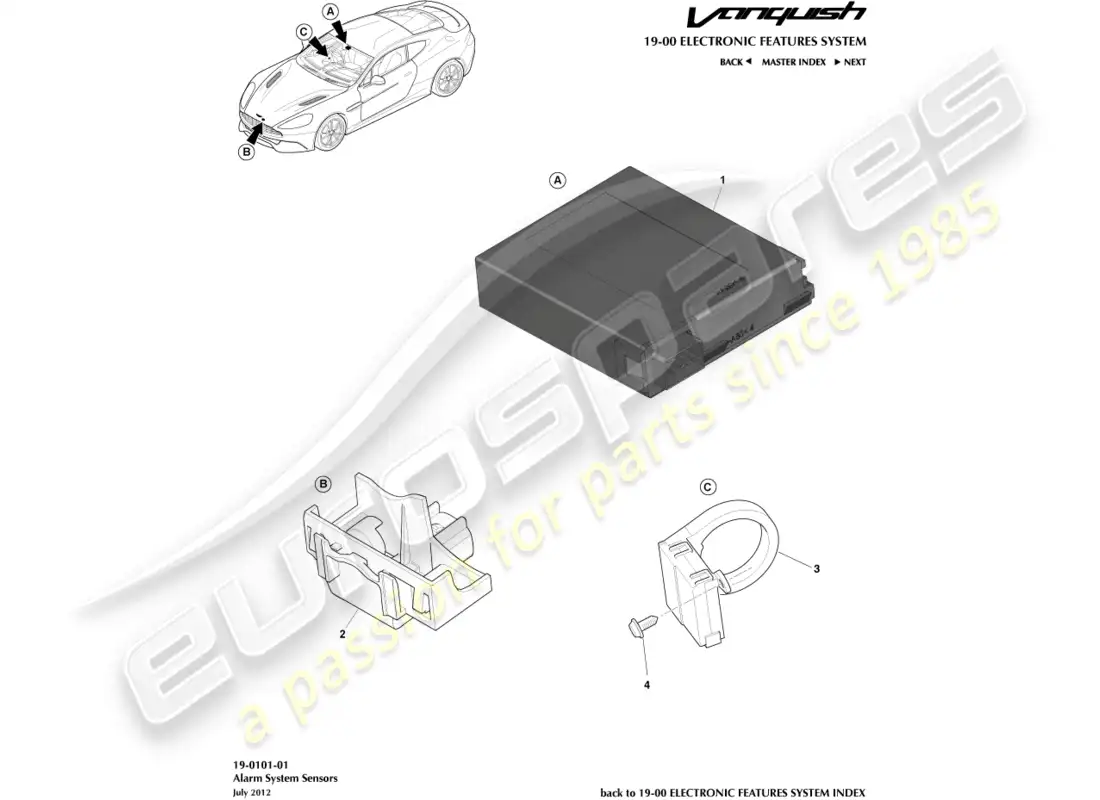 aston martin vanquish (2018) alarm sensors parts diagram