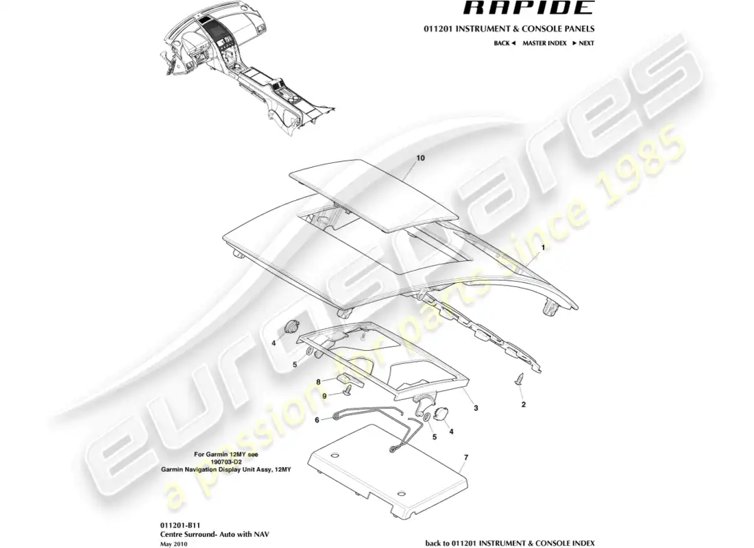 aston martin rapide (2016) centre stack trim panel parts diagram