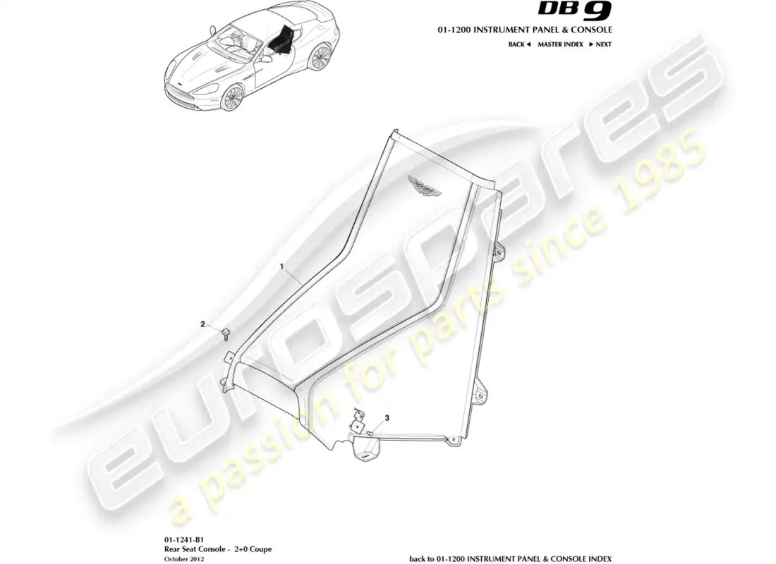aston martin db9 (2013) rear console, coupe 2+0 parts diagram
