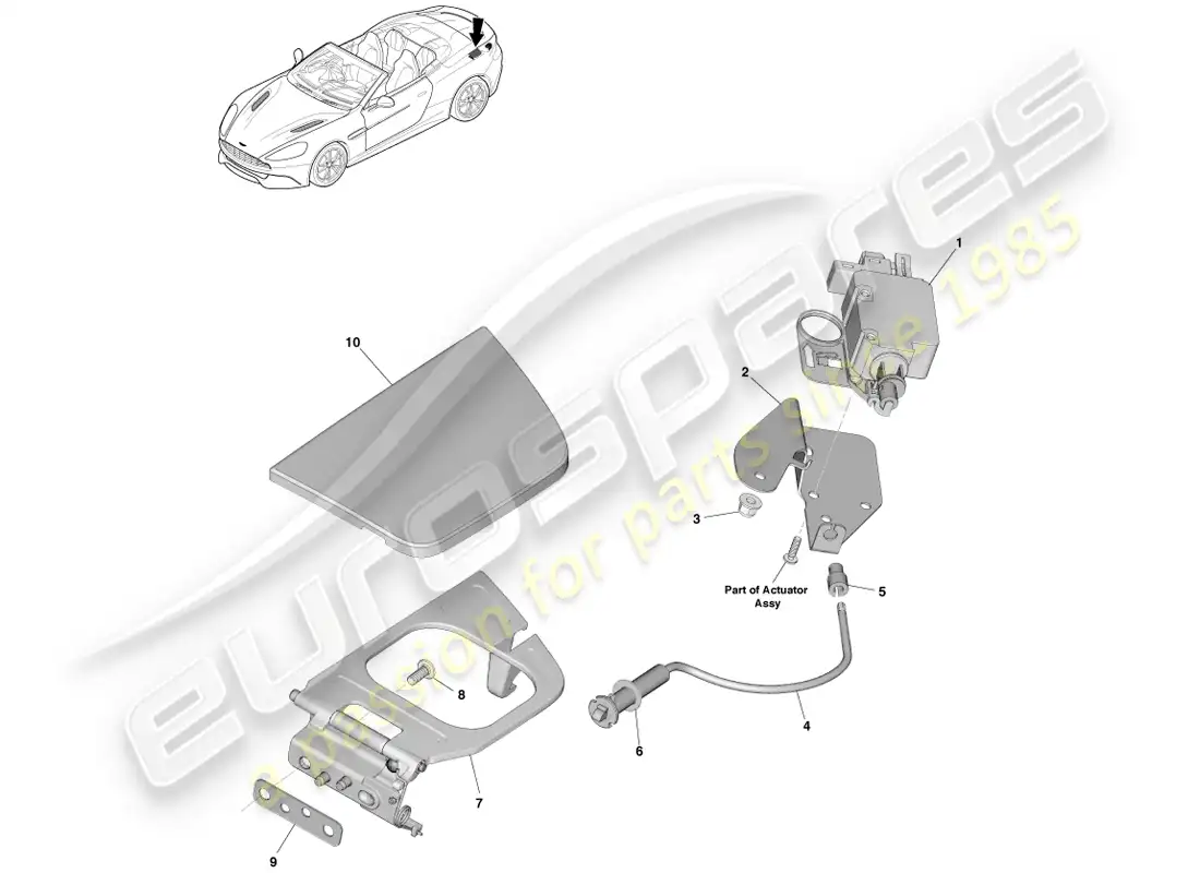 aston martin vanquish (2014) fuel filler mechanism, volante parts diagram