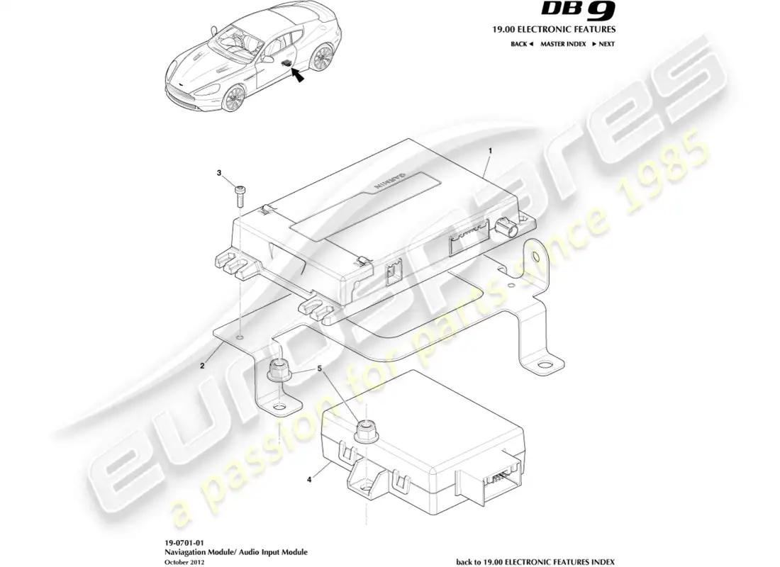 aston martin db9 (2014) navigation module parts diagram