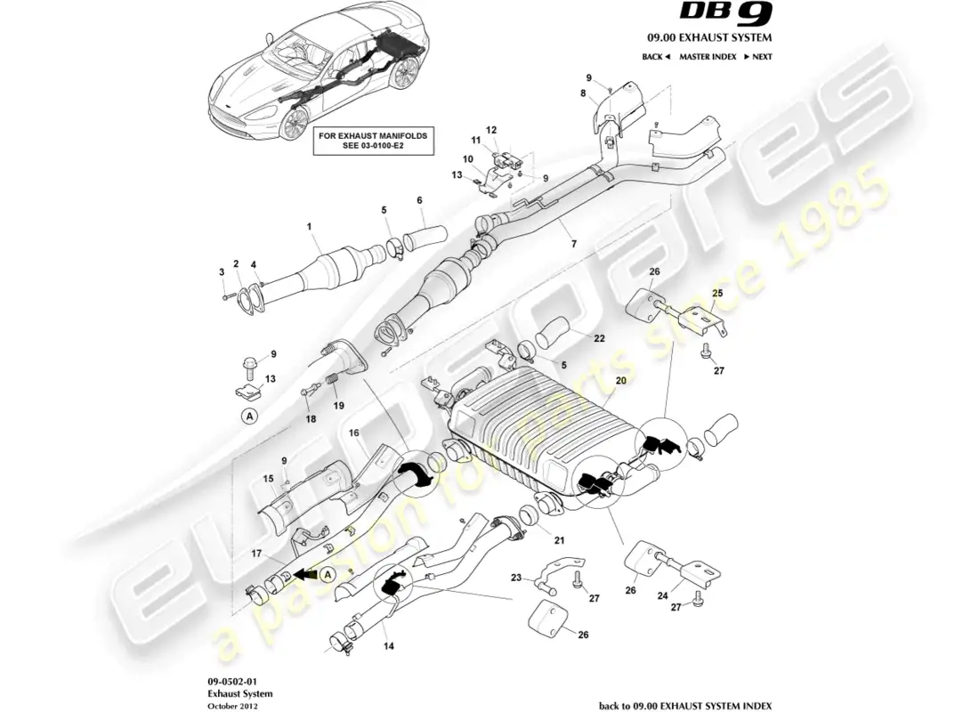 aston martin db9 (2017) exhaust system parts diagram