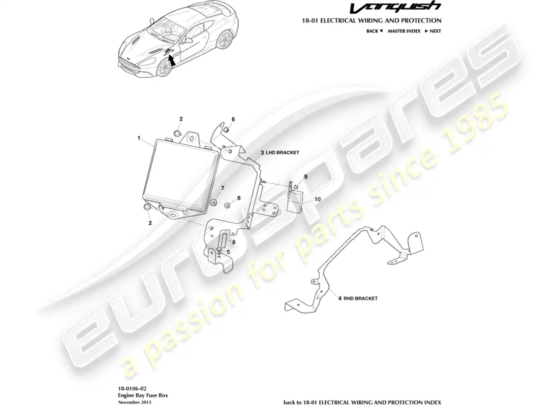 aston martin vanquish (2017) engine bay fusebox parts diagram