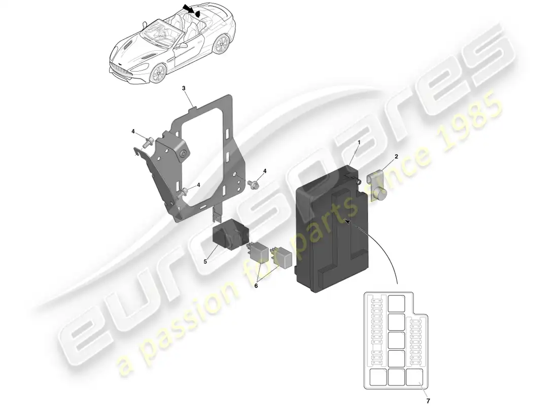 aston martin vanquish (2014) load compartment fusebox parts diagram
