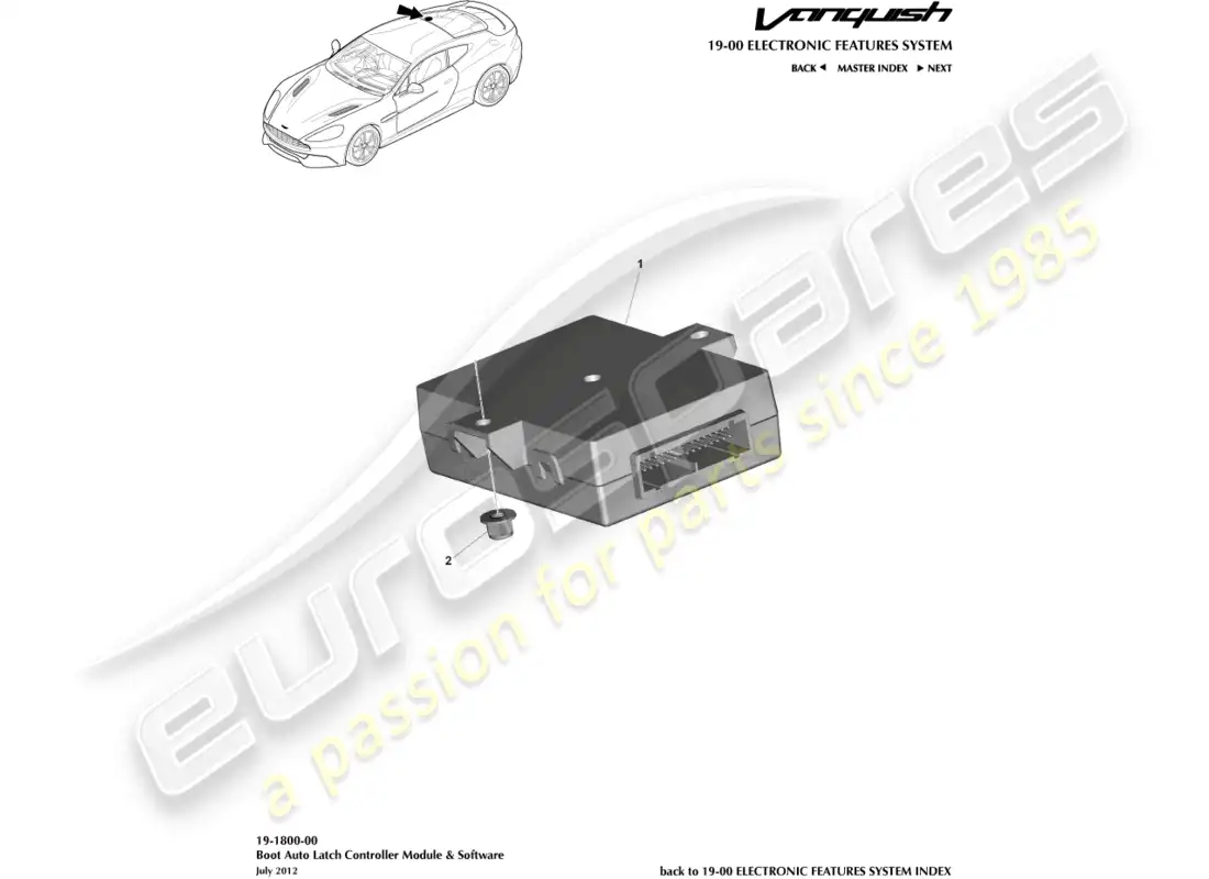 aston martin vanquish (2018) boot latch controller parts diagram