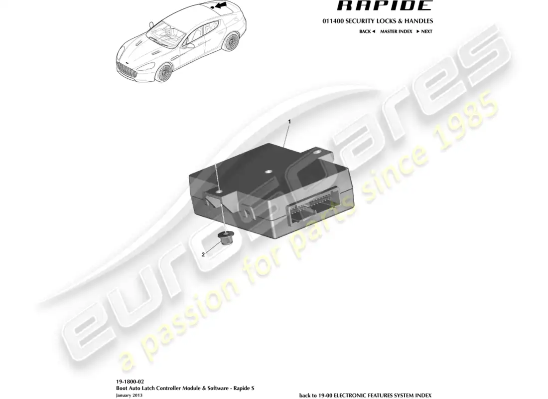 aston martin rapide (2016) auto boot lock controller parts diagram