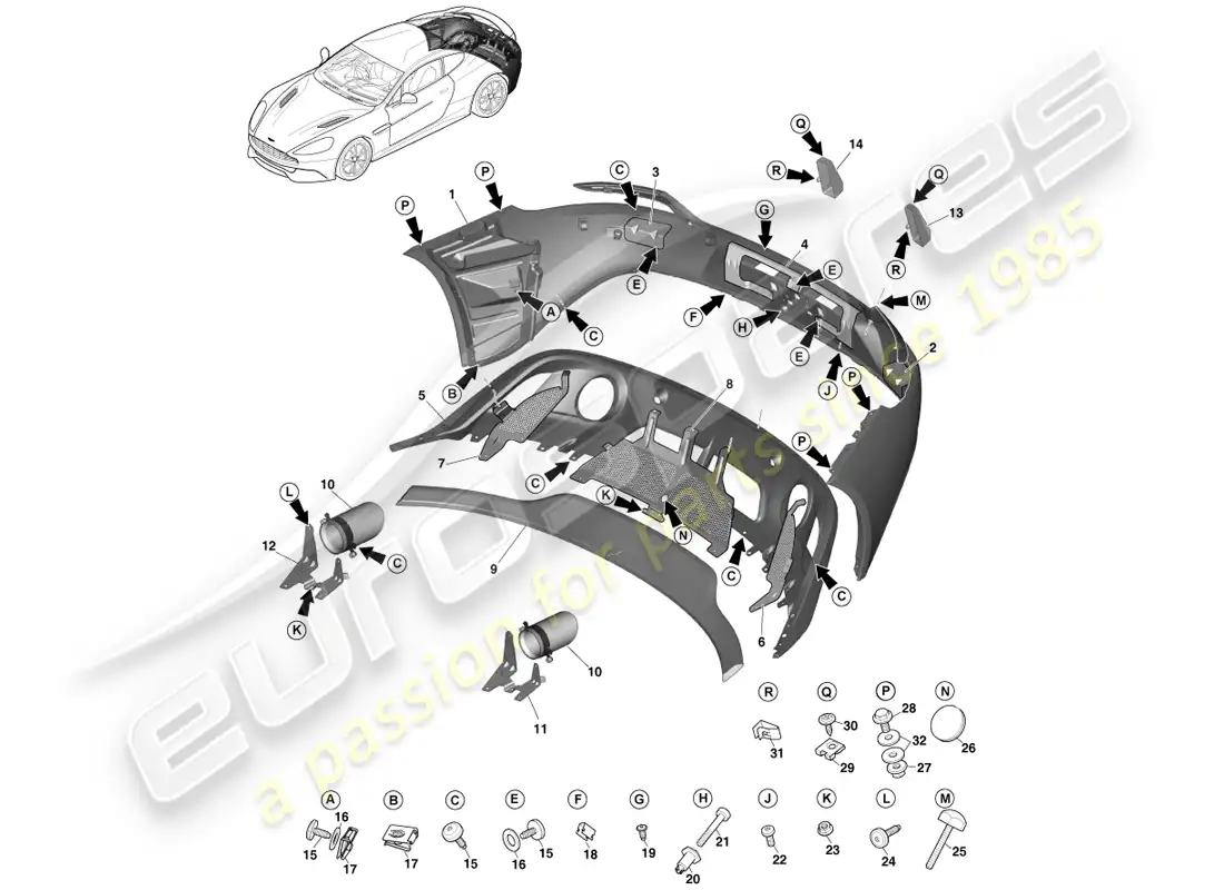 aston martin vanquish (2014) rear bumper parts diagram