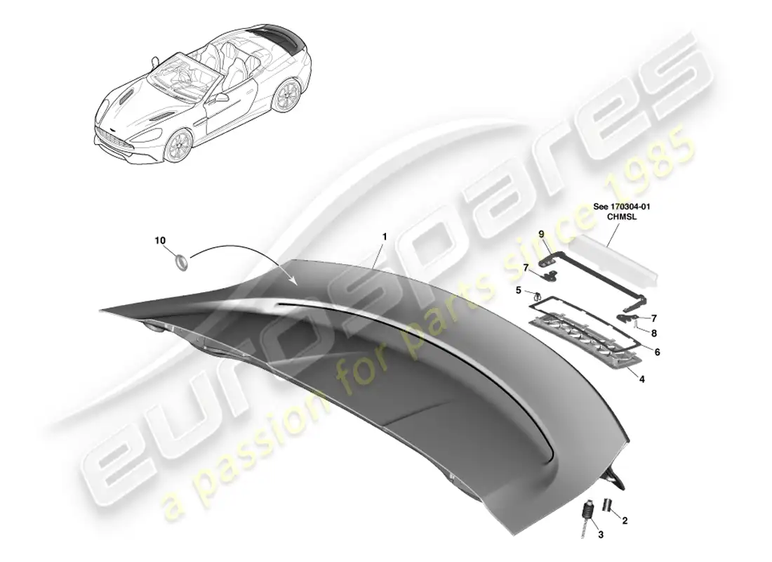 aston martin vanquish (2014) decklid assembly, volante parts diagram