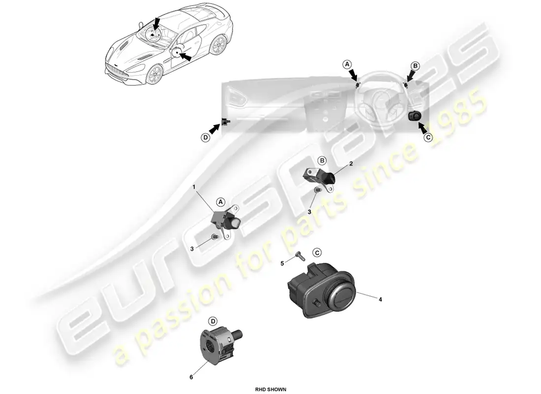 aston martin vanquish (2014) ip switches parts diagram