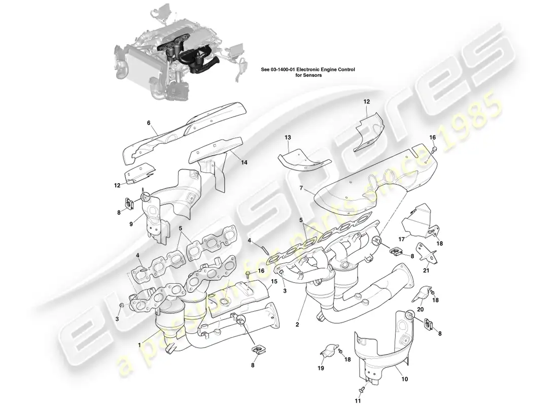 aston martin vanquish (2014) exhaust manifolds parts diagram