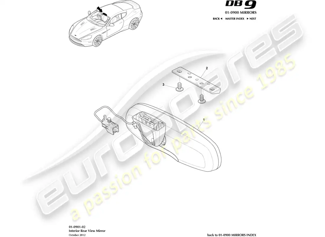 aston martin db9 (2017) interior mirror parts diagram