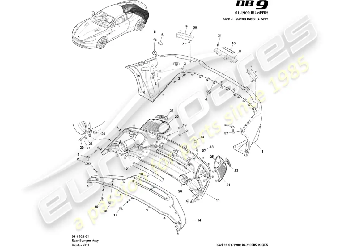 aston martin db9 (2017) rear bumper parts diagram