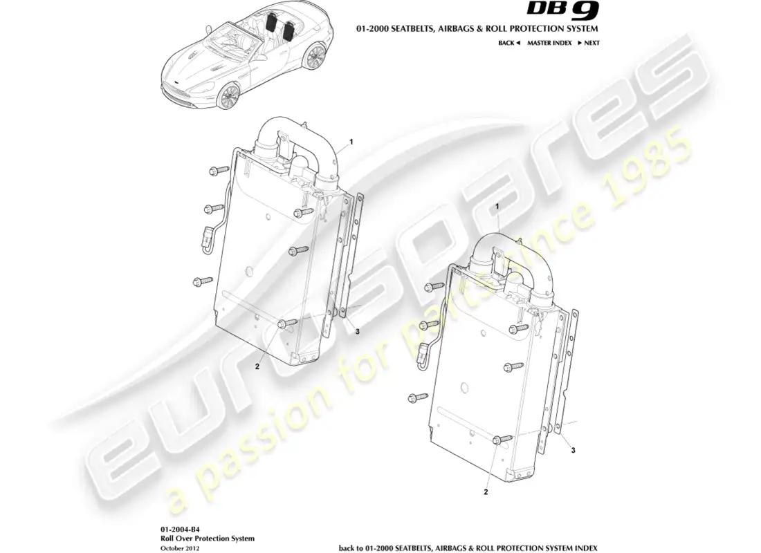 aston martin db9 (2016) deployable rollbar, volante parts diagram