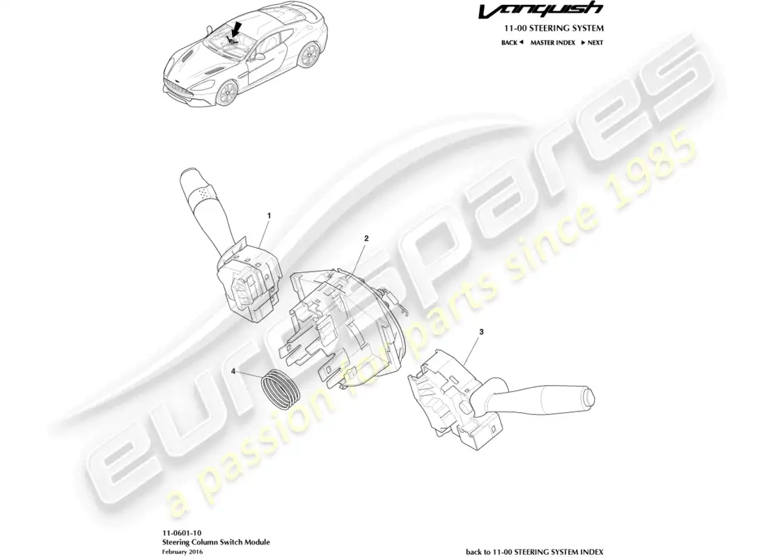 aston martin vanquish (2017) column switch assembly parts diagram