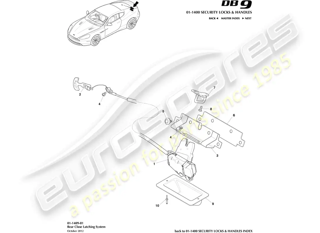 aston martin db9 (2013) rear closure latches parts diagram
