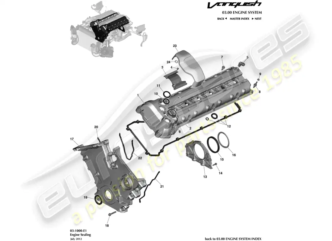 aston martin vanquish (2017) engine sealing parts diagram