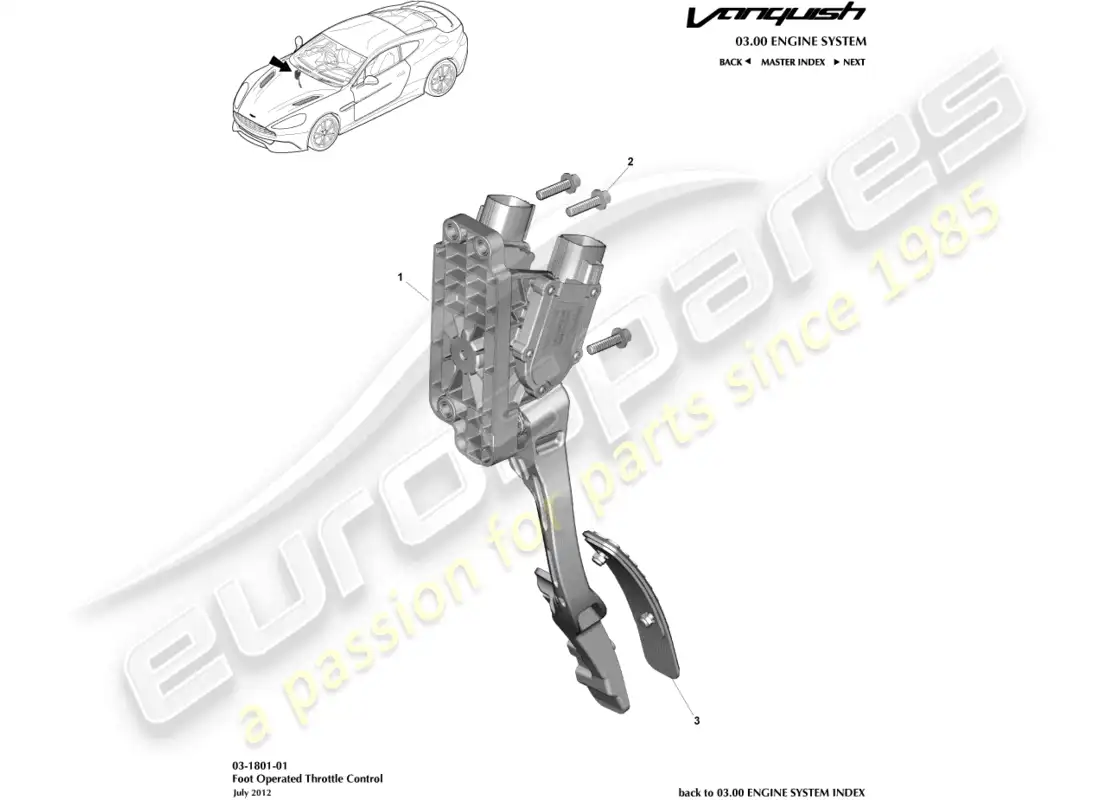aston martin vanquish (2017) throttle control parts diagram