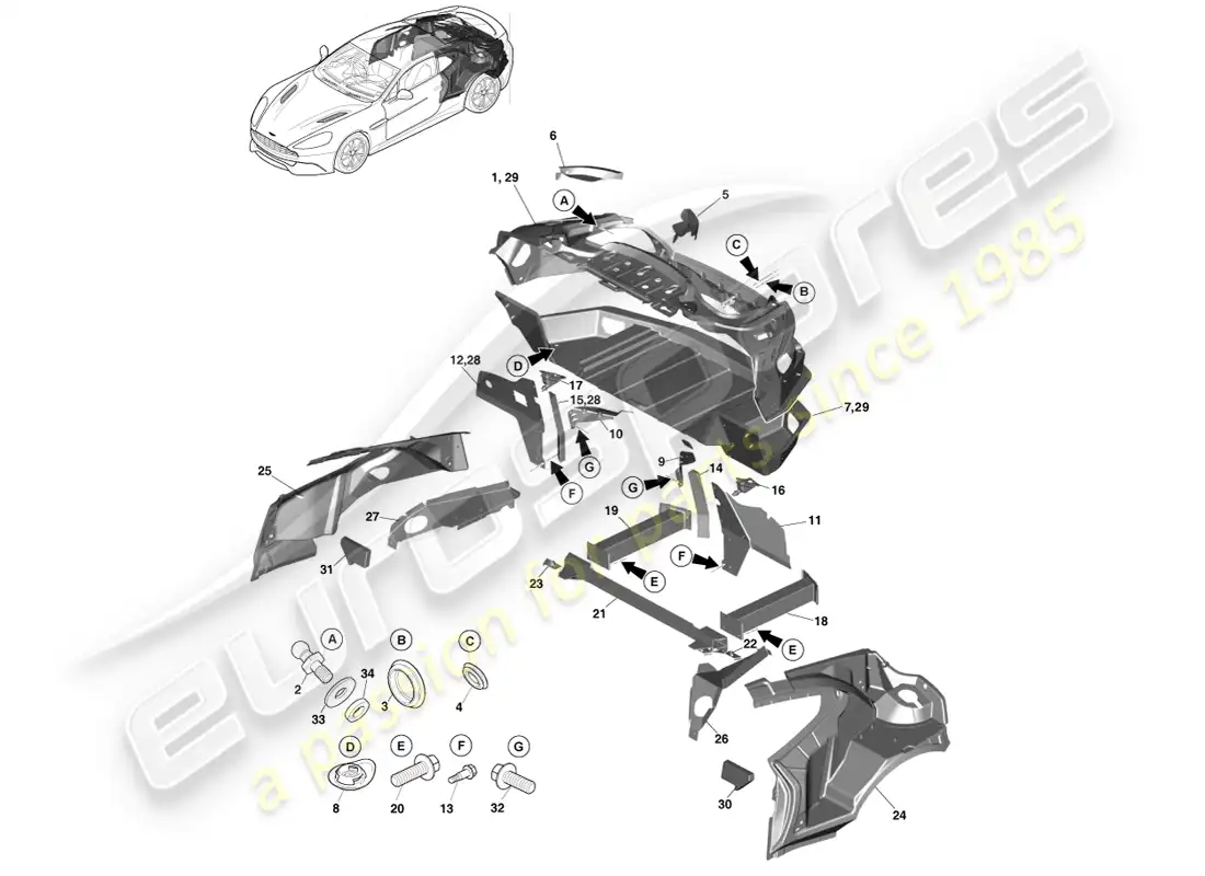 aston martin vanquish (2014) body rear end, coupe parts diagram