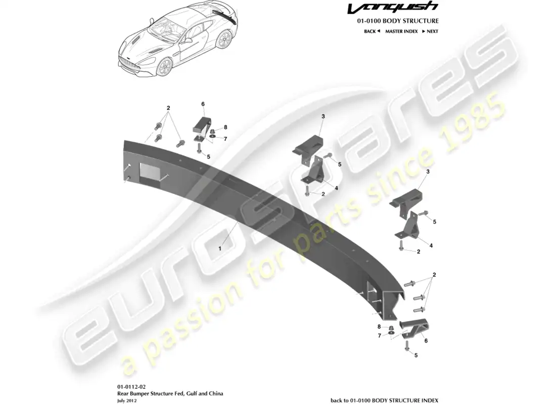 aston martin vanquish (2017) rear bumper structure, fed, gcc, china parts diagram