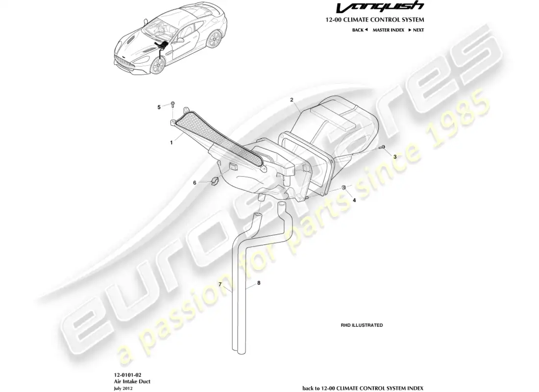 aston martin vanquish (2017) air intake components parts diagram