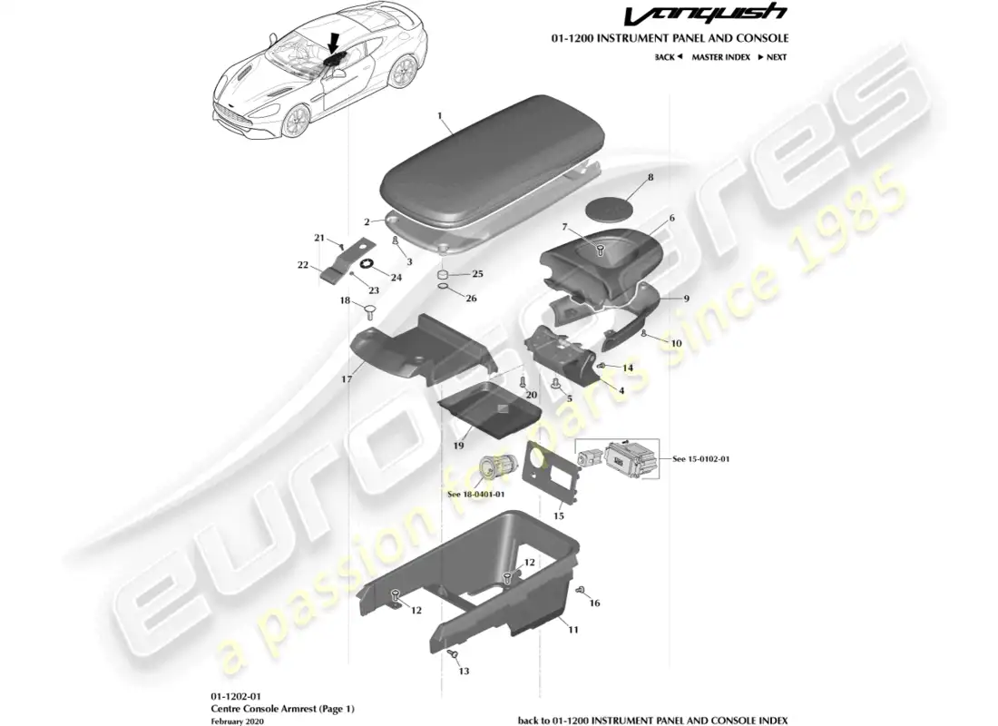 aston martin vanquish (2018) centre console armrest, page 1 parts diagram