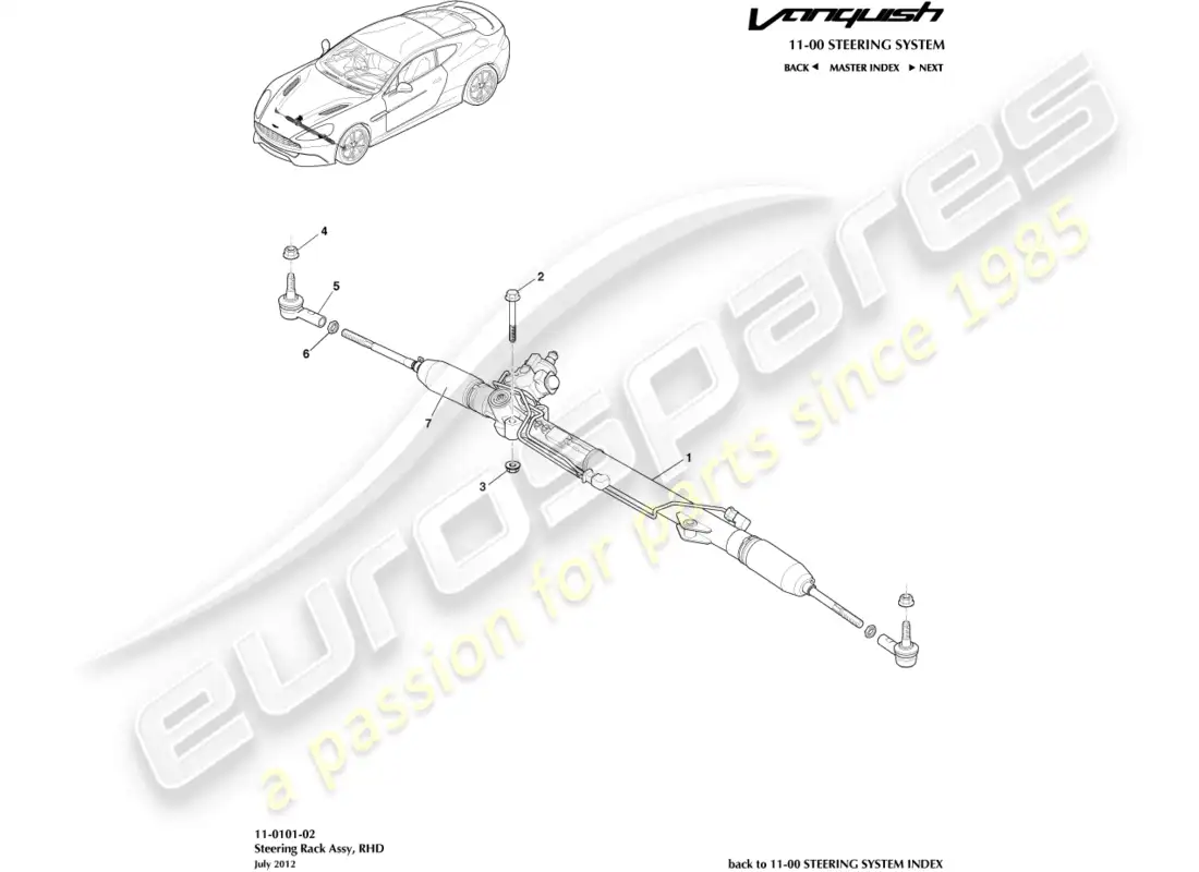 aston martin vanquish (2018) steering rack, rhd parts diagram