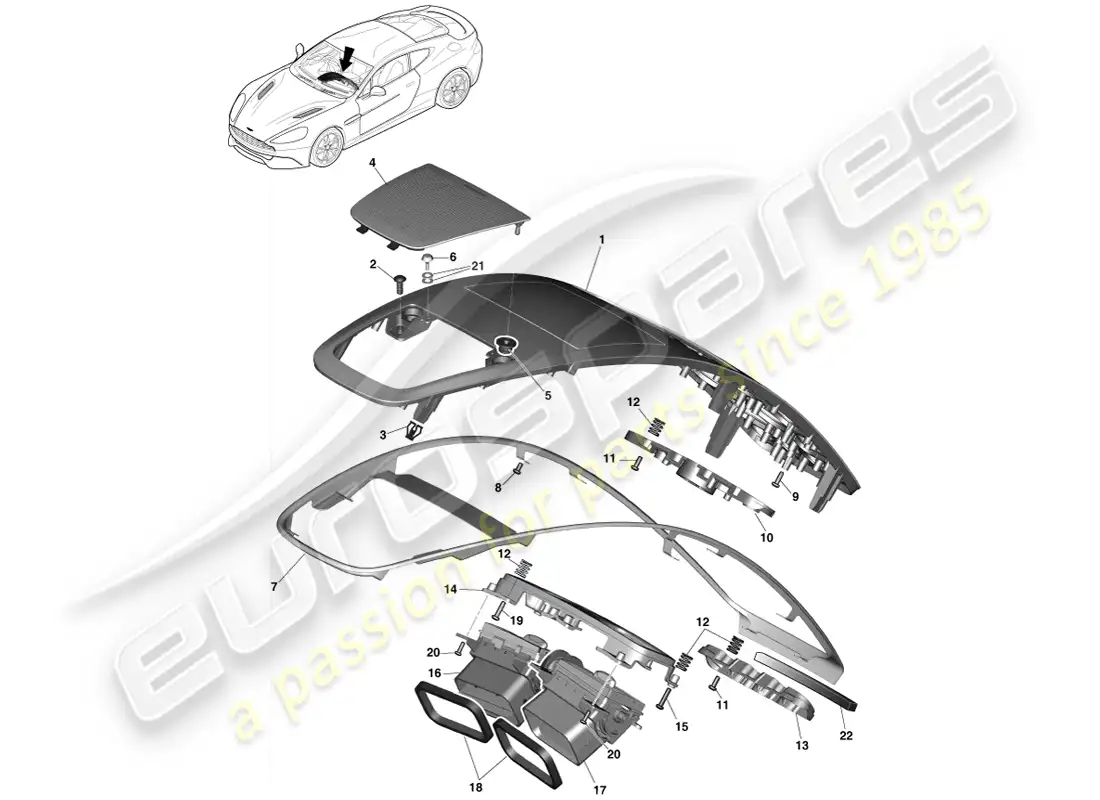aston martin vanquish (2014) centre stack trim panel parts diagram