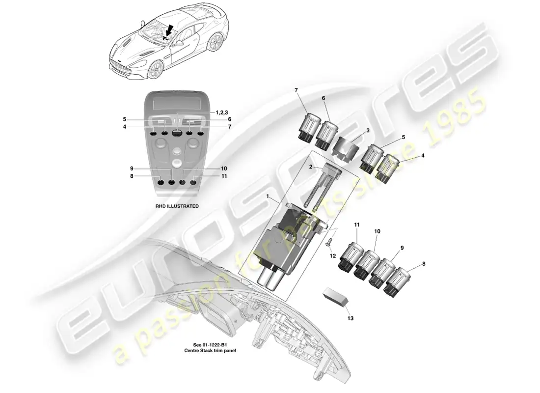 aston martin vanquish (2014) centre console switches parts diagram