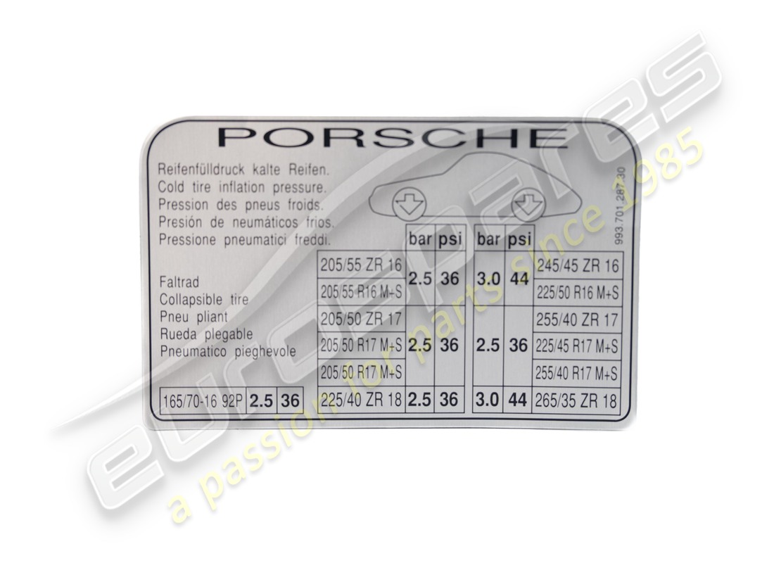 NEW PORSCHE TIRE PRESSURE - LABEL - - D - MJ 1996>>. PART NUMBER 99370128730 (1) new porsche tire pressure - label - - d - mj 1996>>. part number 99370128730 (1)
