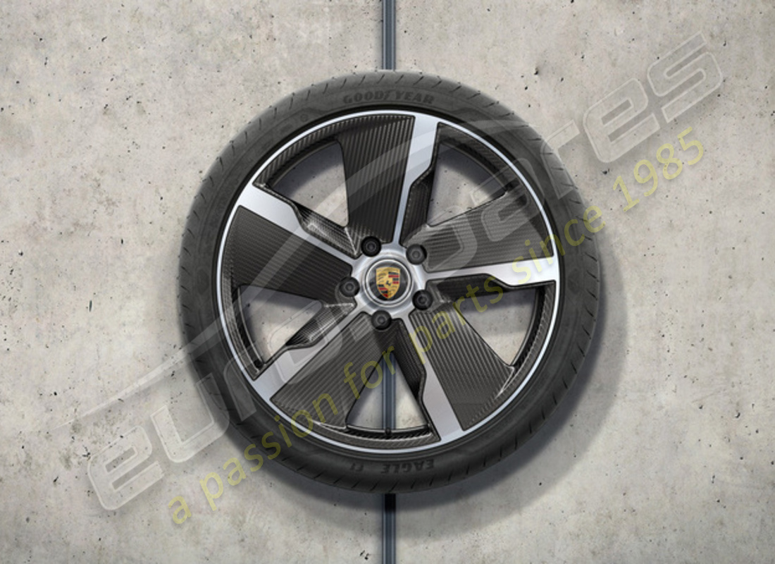 new porsche 21 inch exclusive design summer wheel-and-tyre set with aeroblades in carbon. part number 9j1073660s (1)