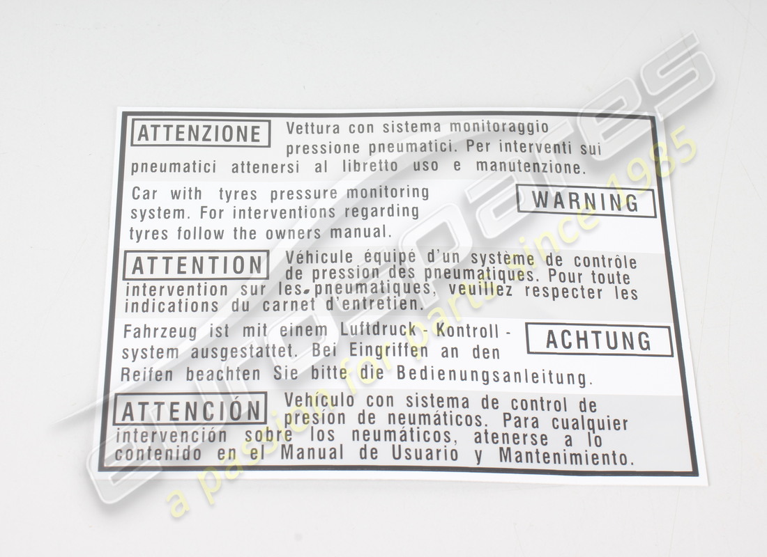 new ferrari system tyre pressure plate.. part number 194621 (1)