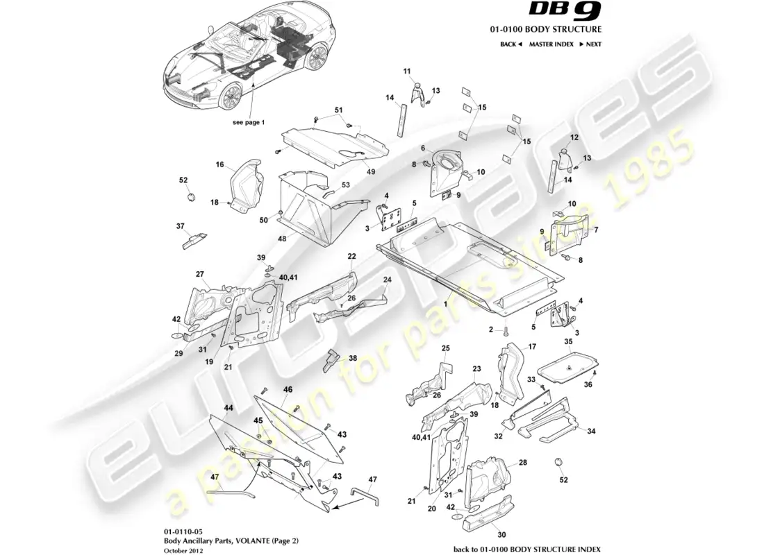 aston martin db9 (2015) anciliary parts, volante, page 2 parts diagram