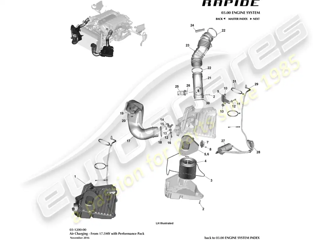 aston martin rapide (2012) air charging, performance pack parts diagram