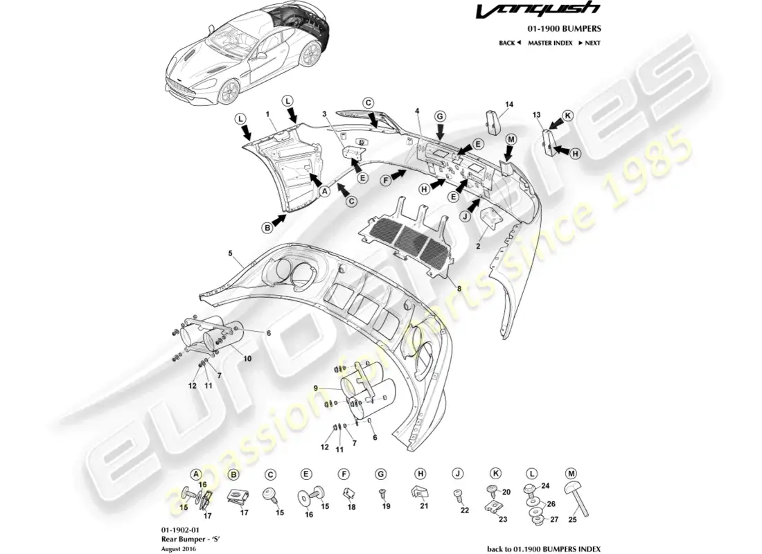aston martin vanquish (2018) rear bumper, s parts diagram