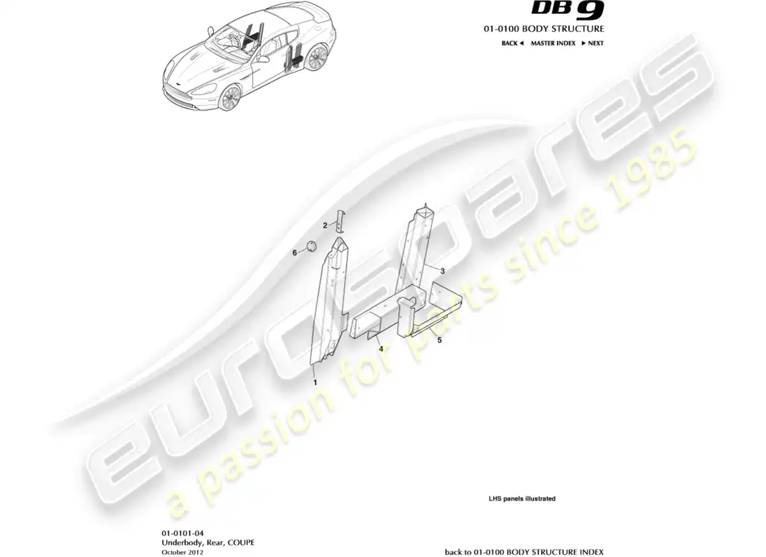 aston martin db9 (2013) underbody, rear, coupe parts diagram