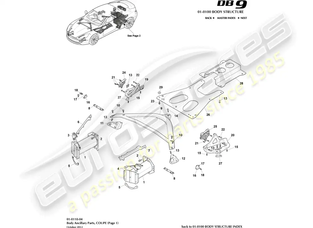 aston martin db9 (2015) anciliary parts, coupe, page 1 parts diagram
