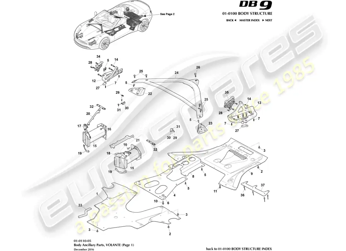 aston martin db9 (2015) anciliary parts, volante, page 1 parts diagram