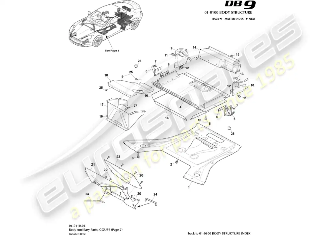 aston martin db9 (2015) anciliary parts, coupe, page 2 parts diagram