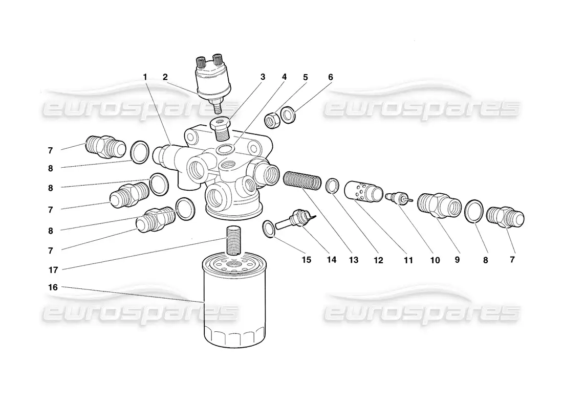 lamborghini diablo sv (1998) engine oil filter and thermostat (valid for usa and canada - november 1998) parts diagram