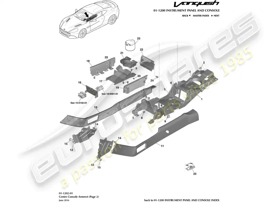 aston martin vanquish (2018) centre console armrest, page 2 parts diagram